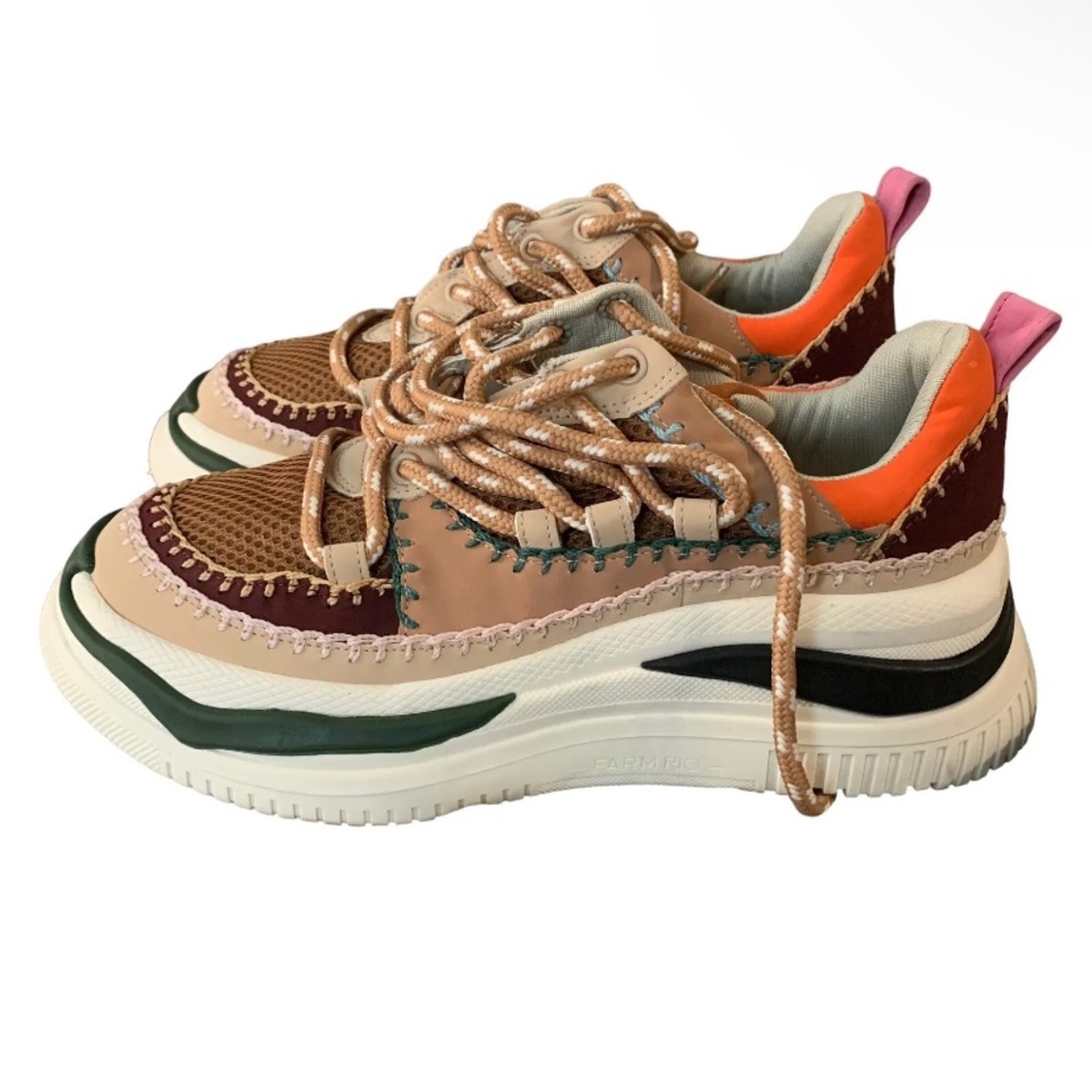 FARM Rio Zigzag Platform Sneaker White Multi Colored Women's Size 7.5